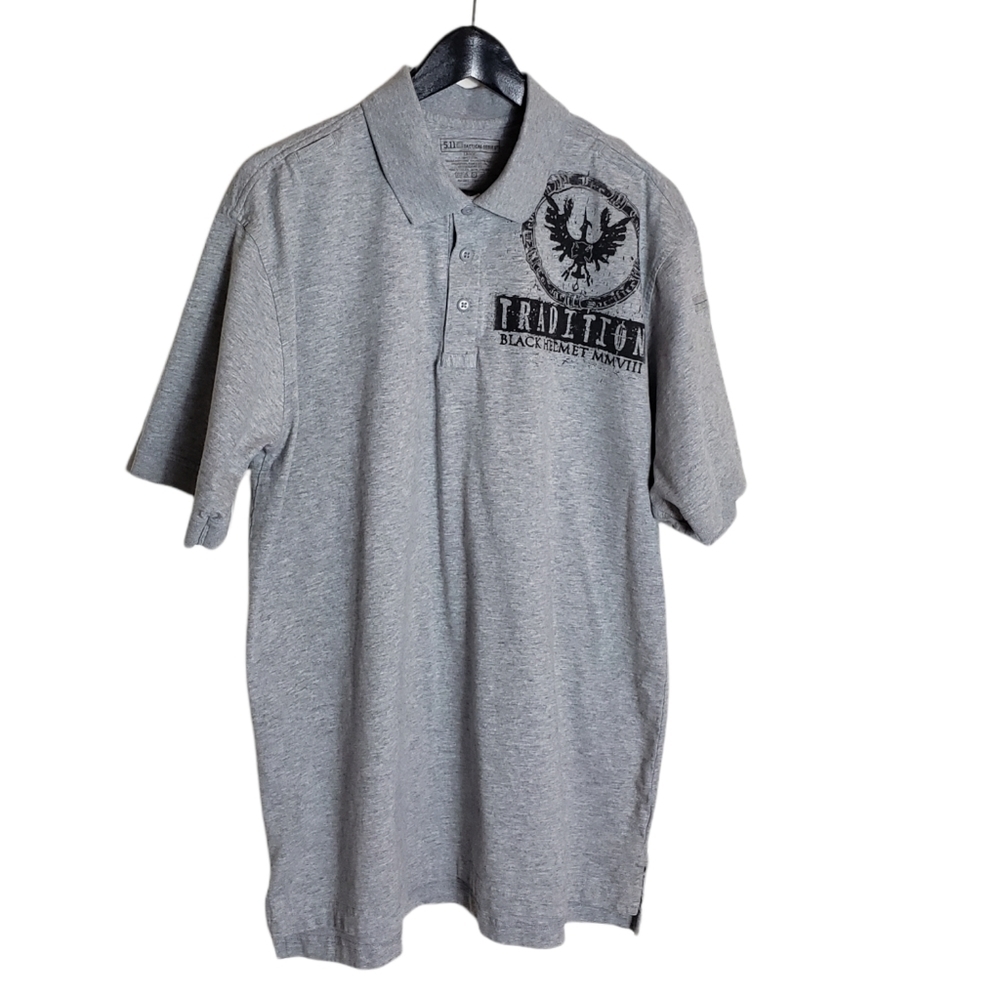 5.11 Tactical Gray Polo Shirt Size Large Concealed Ballistics Black Helmet Logo